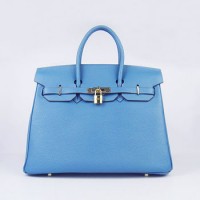 Hermes Birkin 35Cm Togo Leather Handbags Blue Gold